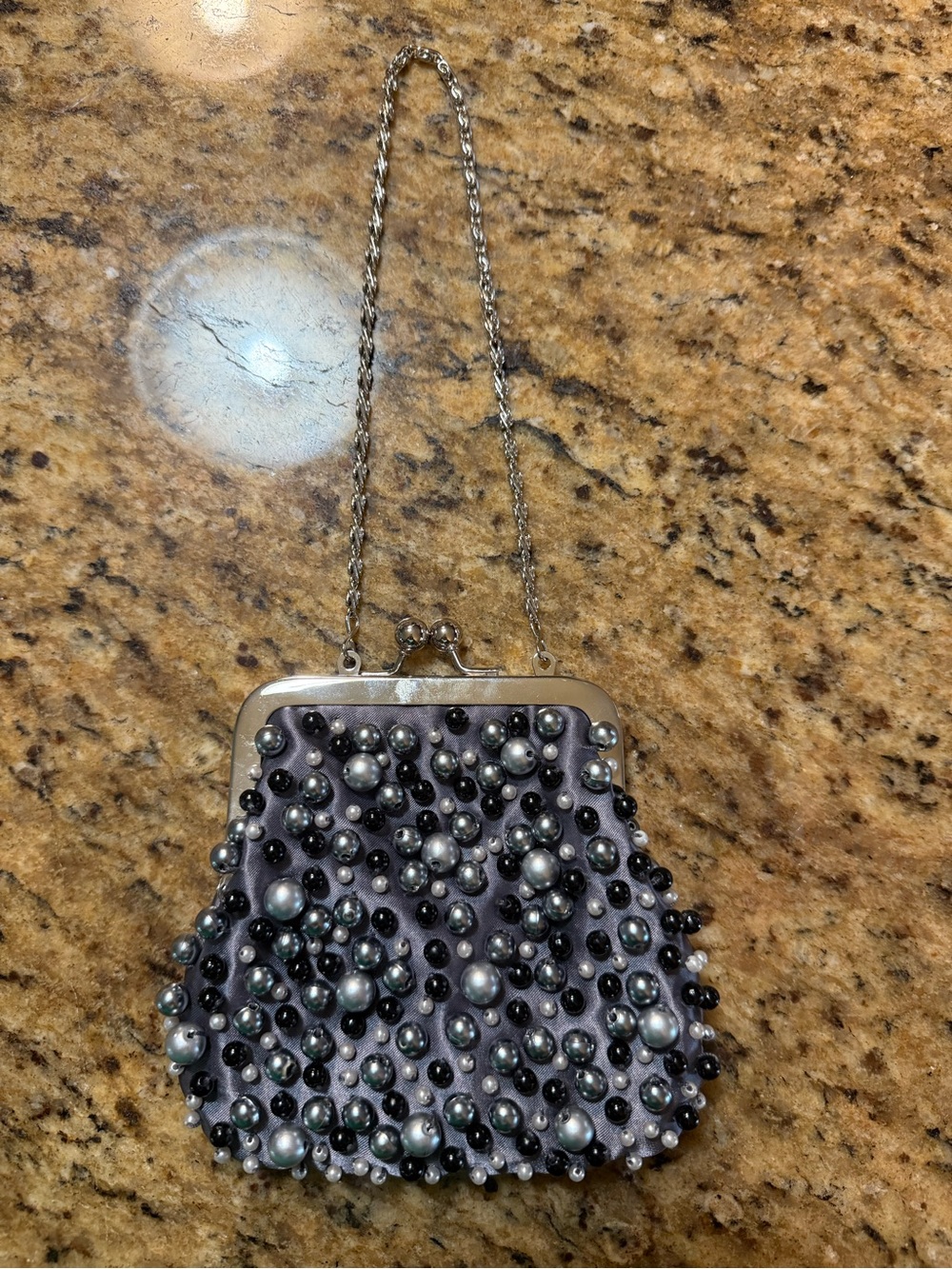 Vintage Beaded Pearl-Embellished Evening Bag in Gray - Multi Strap